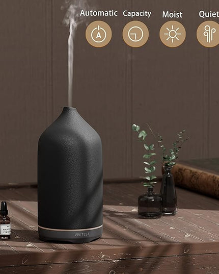 VIVITEST Diffusers for Essential Oils,Stone Oil Diffuser,Ceramic Essential Oil Diffusers Black for Home (250ML)