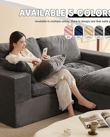 74.8” Cloud Couch, Modular Loveseat Sofa, Convertible Sofas Bed, Deep Seat Sofa, Cozy Sofa for Living Room, Office and Bedroom, L Shaped Cozy Sofa Furniture Set, Corduroy, Gray