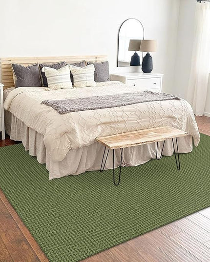 KOZYFLY Washable Area Rug 5x7 ft Rubber Backed Non Slip Rugs for Living Room Braided Cotton Bedroom Rug Woven Office Rugs Indoor Floor Carpets for Dining Bedroom Living Room, Bright Green/Earthy Green