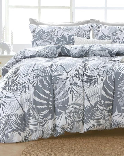 MUXHOMO Black&Grey Bed in a Bag King 7 Pieces, King Comforter Set Reversible Botanical Flowers Design, Ultra Soft & Breathable Bedding Sets with Comforter, Sheets, Pillowcases & Shams