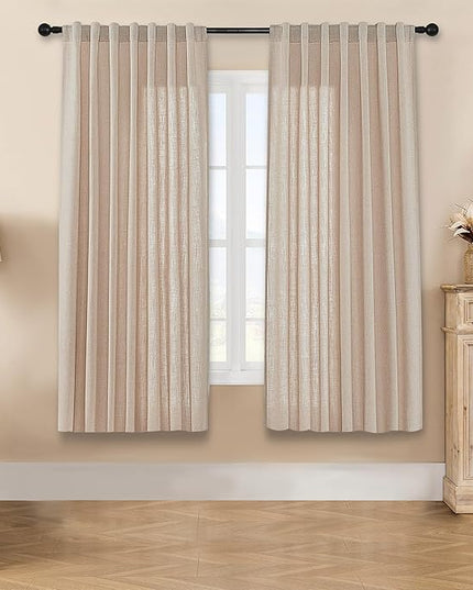 Joydeco Linen Curtains for Living Room,Light Filtering Rod Pocket Back Tab Semi Sheer Drapes Window Long Curtains 72 inches Long Sheer Bliss