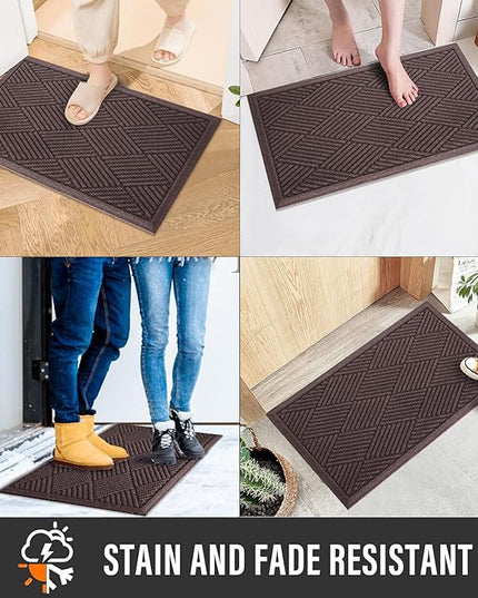Sturdy Front Door Mat, Absorbent Muddy Dirt Resist Welcome Door Mats Outdoor Indoor, Stain and Fade Resistant, Non-Slip Rubber Backing Low Profile Doormat for Entryway, 72×24, Coffee