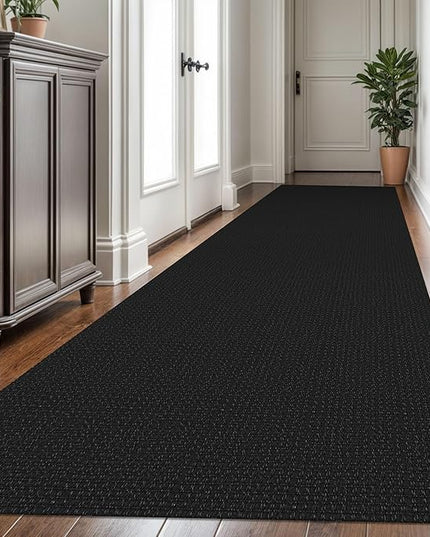 KOZYFLY Extra Long Runners for Hallways 3x16 ft Washable Kitchen Runner Non Slip Rubber Backed Hallway Rug Cotton Entryway Runner Rug Floor Carpet for Indoor Hall, Kitchen, Stair, Black/Dark Grey