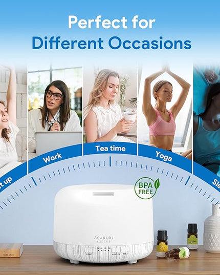 ASAKUKI 500ml Premium Essential Oil Diffuser with Remote Control, 5 in 1 Ultrasonic Aromatherapy Fragrant Oil Humidifier Vaporizer, Timer and Auto-Off Switch (White)