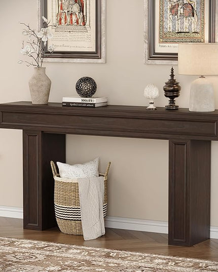 Rresyet 63 Inch Long Console Table, Sofa Table Behind Sofa, Wooden Entryway Table, Farmhouse Entryway Table for Entry, Hallway, Living Room (Cherry)