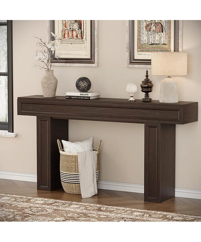 Rresyet 63 Inch Long Console Table, Sofa Table Behind Sofa, Wooden Entryway Table, Farmhouse Entryway Table for Entry, Hallway, Living Room (Cherry)
