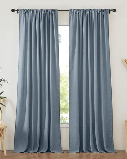 NICETOWN Linen Curtains 84 Inches Long, Rod Pocket & Back Tab Curains for Bedroom Living Room, Light Weight Airy Semi Privacy Sheer Curtains for Urban Decor, 52 x 84 inch, 2 Panels, Stone Blue