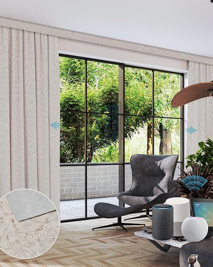 SmartWings Automatic Curtain Opener with Drapery, Motorized Vertical Blinds with Remote, Electric Closet Doors Sliding Panels Compatible with Alexa Google Homekit, 90% Blackout Milky Coffee