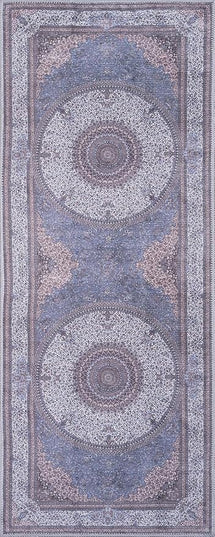 GLN Rugs Traditional Collection - Machine Washable Area Rug, Traditional Washable, Non Slip, Low Pile Chenille Rug, Living Room, Bedroom, Kitchen Rug (3'x5'2" Navy/Off White)