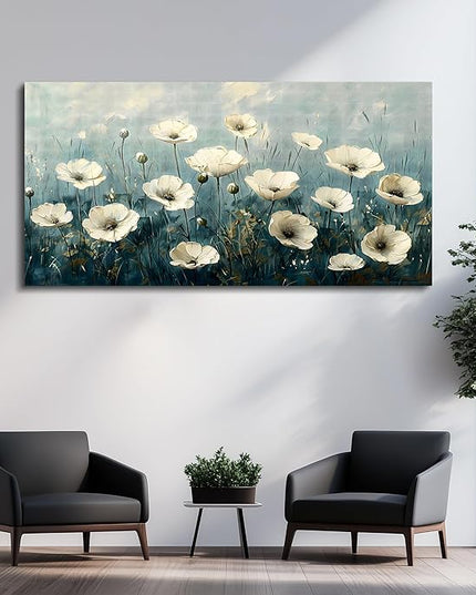 FUHAIHUA Canvas Wall Decor For Bedroom Wall Art For Living Room Office Decorations White Flowers Landscape Painting Modern Wall Pictures Artwork Farmhouse Posters Ready To Hang Home Decor 20x40 In
