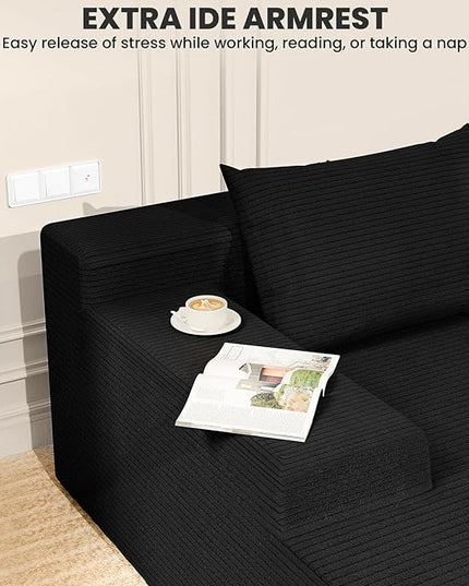 LEVELEVE 107" Cloud Sectional Couch with Deep Seat，Modern Modular Sofa with L-Shape Chaise，No Assembly Required, Upholstered Couches for Living Room Bedroom(Black,Left Facing Chaise)