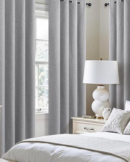 Grey Linen Blackout Curtains 84 Inch Length 2 Panels Set for Bedroom Living Room Grommet 100% Black Out Linen Drapes Room Darkening Window Curtains 84 Inches Long Gray