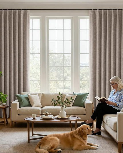 Joydeco Pinch Pleated Curtains - 100% Blackout for Bedroom, Linen Curtains 40" W x 108" L, Thermal Insulated 2 Panels Light Blocking Drapes, Back Tabs for Living Room