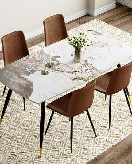 Modern Dining Table Set for 4, 62'' Sintered Stone Dining Table with 4 Chairs, Easy to Assemble