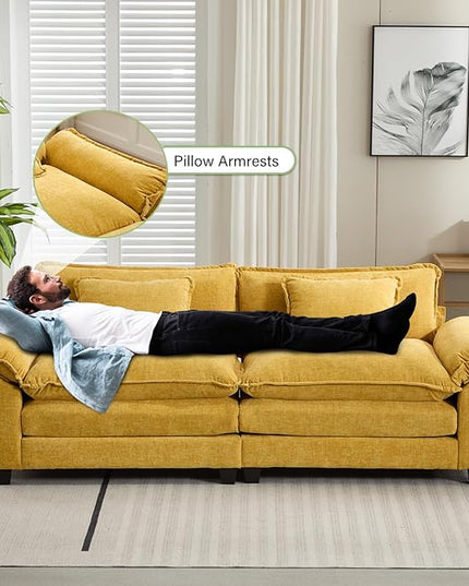 86" Modular Sectional Sofa, Comfy Cloud Couch Sectional Sofa, Chenille Sofa Sleeper Deep Seat Sofa with Throw Pillows for Living Room (Yellow, 86"- Loveseat)