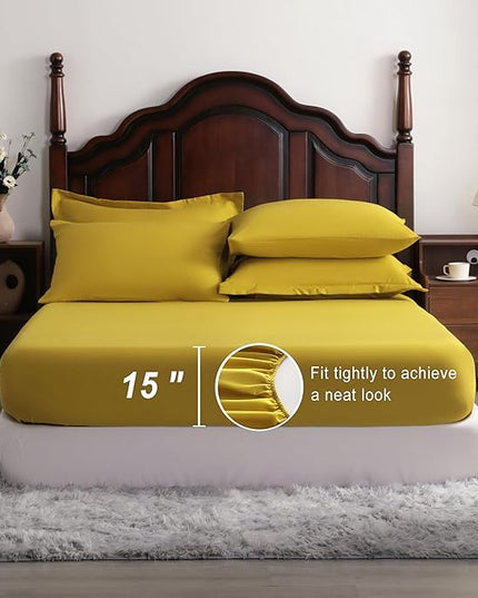 NTBAY King Comforter Set with Sheets, 7 Pieces Soft and Breathable King Bedding Set, Bed in a Bag, Down Alternative Comforter Set Solid Color All Season, King Bedding Set, Yellow