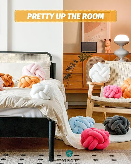 Knot Pillow Ball, Soft Decorative Throw Cushion, 11 Inch Round Plush Knotted Pillow Dark Yellow, Modern Home Decor Cushion for Bedroom, Sofa, Couch
