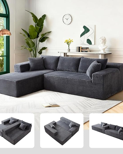 103.54'' Sectional Sofa, Flannel Fabric Fabric L Shaped Sofa, 4 Seat Modern L Shape Couch with 2 Pillows Right Hand Lounge for Living Room, Office