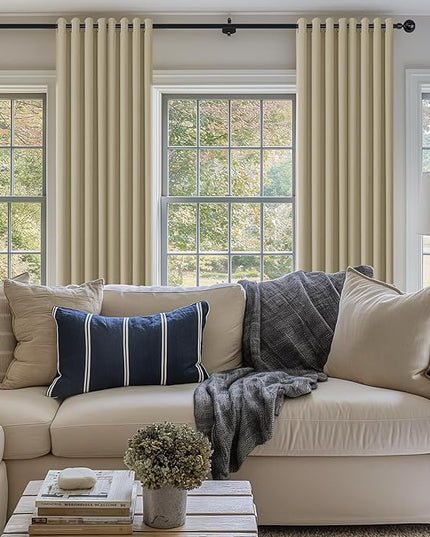 ChrisDowa 100% Blackout Tan Solid Curtains 90 Inches Long 2 Panels for Bedroom Living Room,Farmhouse Room Darkening Thermal Insulated Soundproof Grommet Top Window Treatment Drapes,52x90