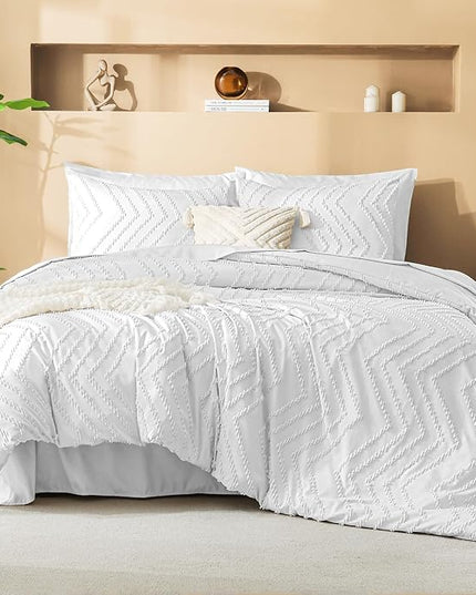 Litanika California King Size Comforter Set with Sheets White - 7 Pieces Bed in a Bag Cal King Boho Tufted Complete Bedding Sets with Comforter, Sheets, Pillowcases & Shams