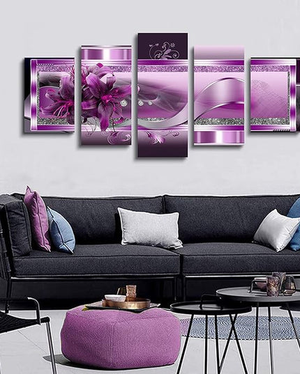 LUDUHU Purple Orchid Flowers Canvas Print - Abstract Red Floral Poster Wall Art Painting Decor for Home Decoration Artwork Picture Bedroom Purple Floral (C,Oversize 80x40inch)