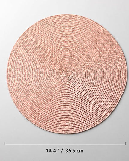 Round Placemats Set of 4 Plastic Woven Placemats Washable Wipeable Table Mats for Dining Table Heat Resistant Non-Slip Circle Place Mats (Sandstone Pink)