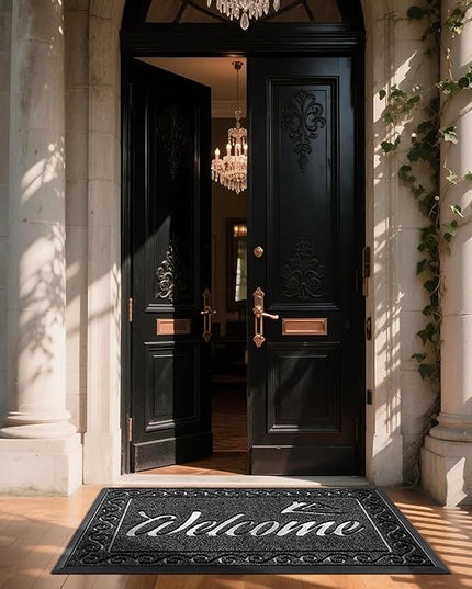 Yimobra Welcome Mat, Heavy Duty Sturdy Door Mats for Home Entrance Outdoor Indoor, Front Doormat for Outside Patio Floor Entry Porch Garage Office, Waterproof, Low Profile, 60 x 36, Black