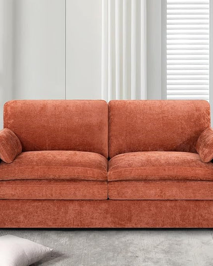 69" Chenille Modern Couch with Cozy & Soft Backrests, 2 Seats Sofa with 2 Extra Pillows, Comfy Upholstered Sofa with Thicker Cushions for Living Room, Office, Orange