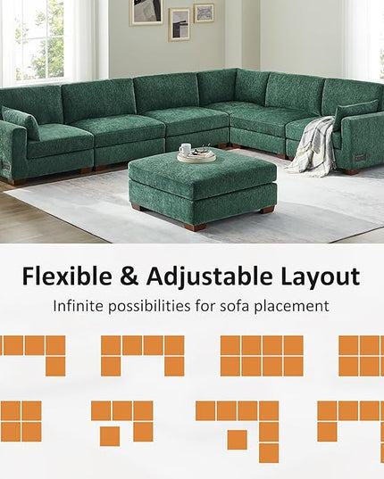 VANOMi Large Modular Sectional Sofa, Oversized Couch with Charging Station, Cloud Couch Deep Seat Sofa with Thick Cushion, Convertible Sectional Couches for Living Room Office Apartment