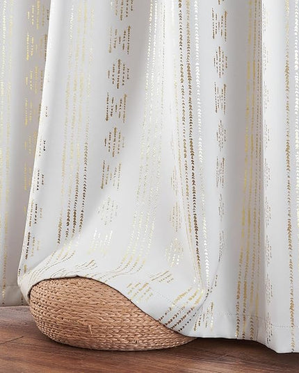 jinchan 95% Blackout Boho Curtains 72 Inches Long for Christmas Bedroom Living Room Decor Festive Xmas Golden Geometric Foil Printed Curtain Grommet Top Room Darkening Drapes Off White 2 Panels