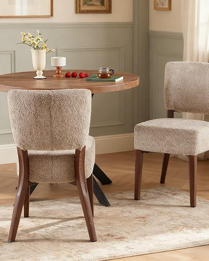 Small 37" Round Dining Table Set for 2, Mid Century Modern Circle Coffee Set, 2 Upholstered Stackable Dining Room Chairs for Apartment, Space Saving, Wood Grain&Light Brown