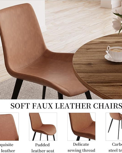 34.6'' Round Dining Table and Chairs for 4 Space Saving for Apartment Kitchen Dining Room (Walnut Table+4 Brown Chairs)