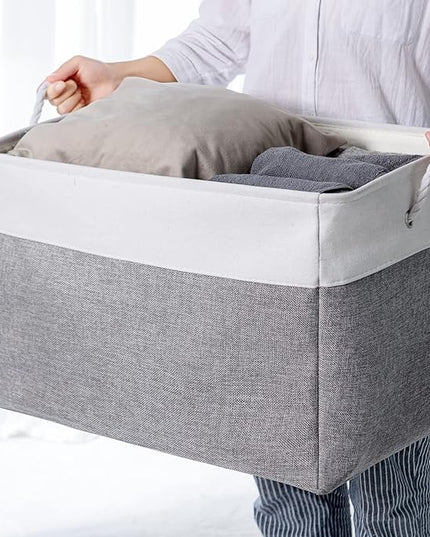 TheWarmHome Storage Bins Baskets for Organizing, 20.5L×15.7W×13.8H 3 Pack Sturdy Fabric Storage Basket W/Handles, Decorative Foldable Storage Baskets for Shelves Closet Nursery Toy (White & Grey)