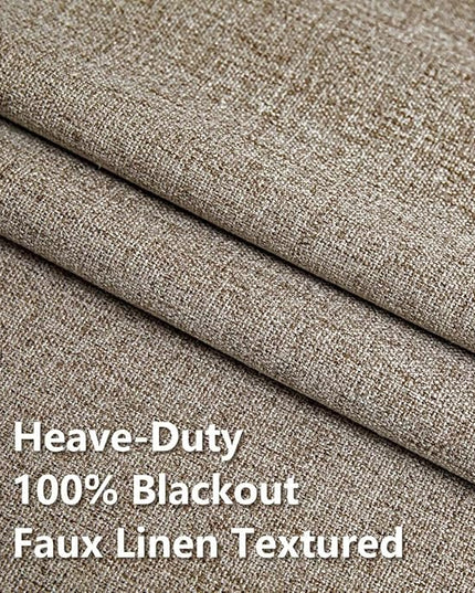 100% Blackout Curtains 108 inch Length 1 Panel Faux Linen Long Drapes for Bedroom Living Room Black Out Room Darkening Curtain Thermal Insulated Back Tab Rod Pocket(W100 x L108, Beige)