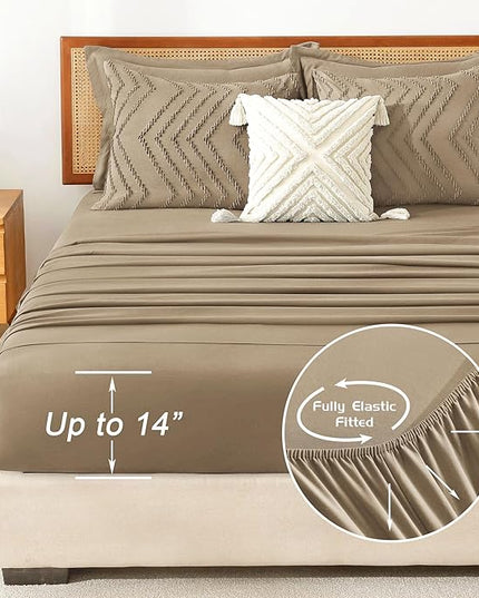 Litanika Oversized King Size Comforter Set with Sheets Taupe - 7 Pieces Bed in a Bag Oversized King Boho Tufted Complete Bedding Sets with Comforter, Sheets, Pillowcases & Shams