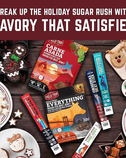 Field Trip Grass Fed Beef Jerky, Healthy Gluten Free Snacks, All Natural, Paleo-Friendly Beef Jerky, High Protein, Low Carb Snack with No Nitrates, 1oz Bag, 12 Pack, Carne Asada