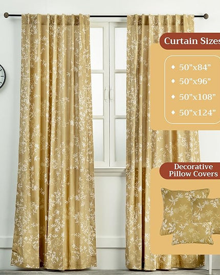 Maison d' Hermine Curtains for Living Room 100% Cotton 124 inch Length Two Panels Light Filtering Curtains for Bedroom Windows with Rod and Loop Pockets Drapes (Louxor Dark Beige, 50" W x 124" L)
