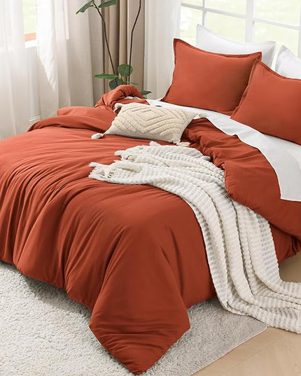 Litanika Burnt Orange Queen Size Bed Comforter Set, 3 Pieces Terracotta Fall Lightweight Solid Bedding Comforter Set, All Season Microfiber Down Alternative Comforter (1 Comforter, 2 Pillowcases)
