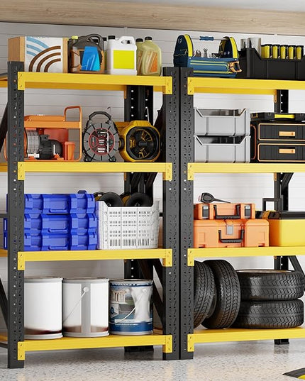 3000LBS Garage Shelving 32" W Garage Shelving Heavy Duty 4-Tier Metal Storage Shelves Adjustable Shelf Unit Storage Rack for Basement Supermarket Warehouse 32" W x 20" D x 78" H Yellow
