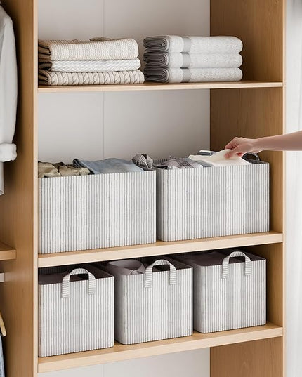 StorageWorks Storage Bins, Fabric Storage Bins for Shelves, Extra Large Storage Baskets with Metal Frame, Closet Baskets and Bins with Handles, Jumbo, Gray and White Stripes, 2-Pack