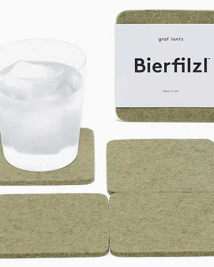 Graf Lantz - Bierfilzl Merino Wool Square Coasters Set of 4 - Sage (4"x4"x5mm) - Absorbs 30% of Weight - Natural German Wool - Heat Resistant, Sustainable, Reusable - Home Decor, Coffee Table Decor