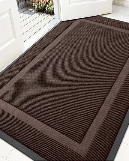 OLANLY Front Door Mat Indoor Outdoor Entrance, Waterproof All-Season, All-Weather Doormat, Sturdy Natural Rubber, Fade Resistant, Low Profile, Easy Clean Patio Porch Entryway Mat, 59x35, Dark Brown