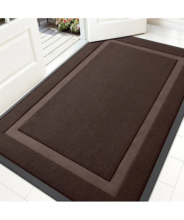 OLANLY Front Door Mat Indoor Outdoor Entrance, Waterproof All-Season, All-Weather Doormat, Sturdy Natural Rubber, Fade Resistant, Low Profile, Easy Clean Patio Porch Entryway Mat, 59x35, Dark Brown
