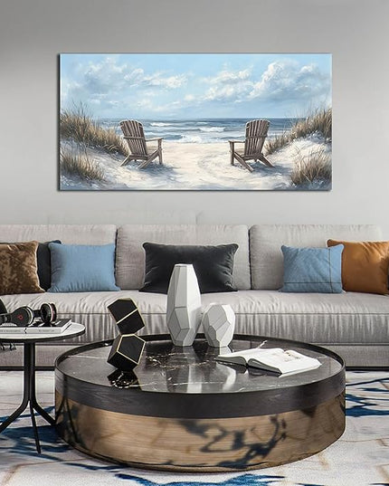 Coastal Wall Art Light Blue Canvas Landscape Art Print Beach Wall Decor Large Seascape Picture 24" x 48" Artwork for Living Room Bedroom Office