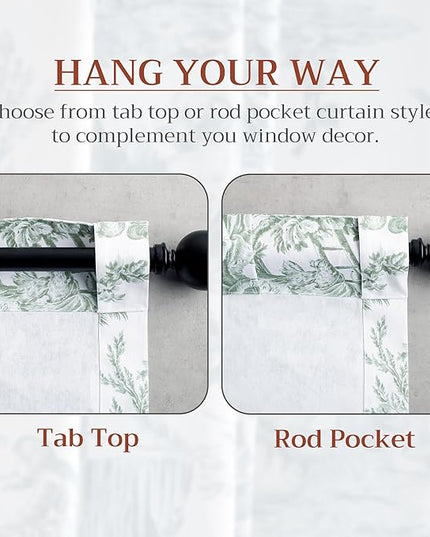 Maison d' Hermine Curtains for Living Room 100% Cotton 96 inch Length Two Panels Light Filtering Toile Curtains with Rod and Loop Pockets (The Miller Antique Green (White Background), 50" W x 96" L)