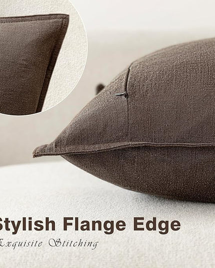 Foindtower Pack of 2, Decorative Linen Soild Throw Pillow Covers Soft Accent Cushion Case Boho Farmhouse Neutral Pillowcase for Couch Sofa Bedroom Living Room Home Decor 20 x 20 Inch Reddish Brown