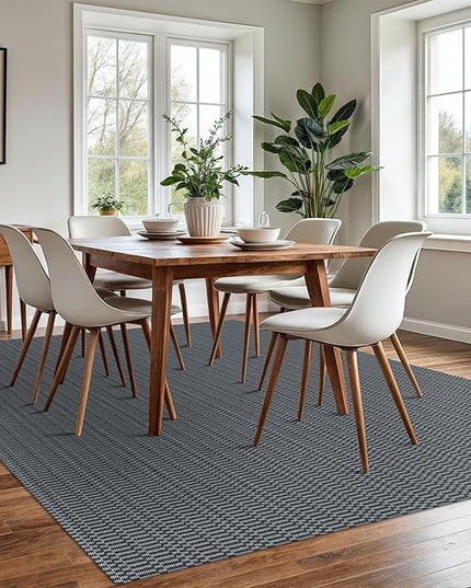 KOZYFLY Washable Area Rug for Living Room 6x9 Ft Bedroom Rug with Runner Backing Braided Cotton Dining Room Rug, Large Floor Carpet for Living Room Dining Room, Grey/Charcoal Grey