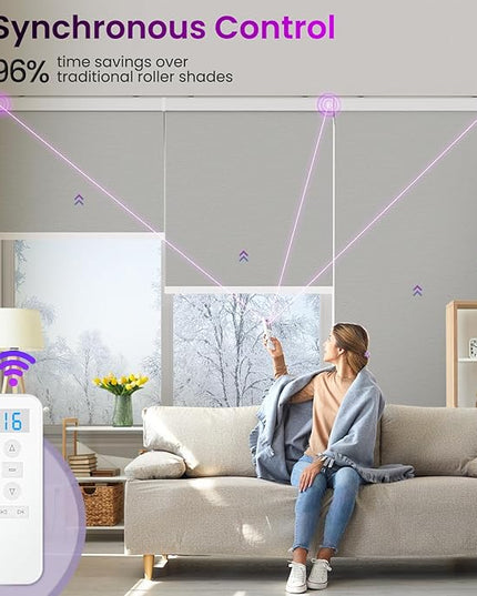 Astomi Motorized Roller Shades for Windows, Blackout Smart Blinds for Indoor, Effortless Remote & Voice Control, Compatible with Alexa, Google Home, Custom Size，Vinyl-Ash Gray