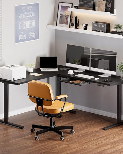 SANODESK L Shaped Electric Standing Desk with Drawer, 71 Inch Ergonomic Adjustable Height Desk with Storage, Corner Desk Sit Stand up Computer Table for Work Office Home, Black