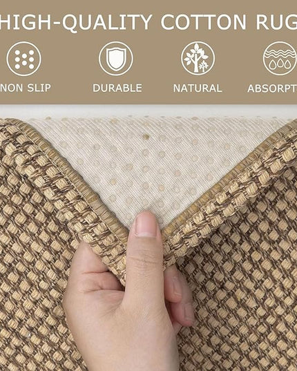 KOZYFLY Washable Area Rug 7.5x10 ft Rubber Backed Non Slip Rugs for Living Room Braided Cotton Bedroom Rug Woven Office Rugs Indoor Floor Carpets for Dining Bedroom Living Room, Tan/Orange/Brown